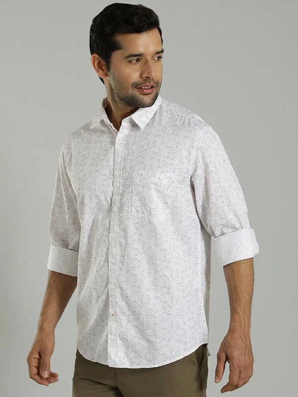 Indian Terrain Men's Regular Fit Full Sleeve Tropical Print White Shirt